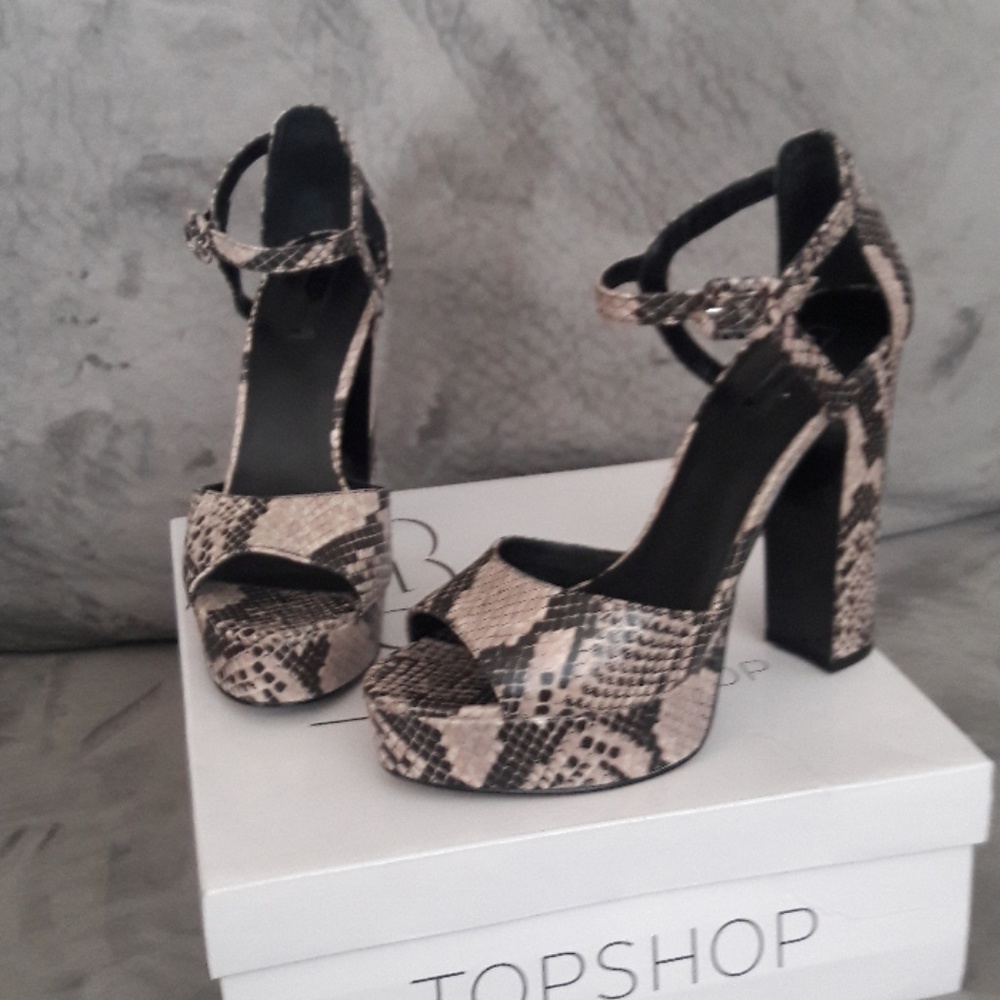 Top Shop Leather Snake Heel Sandal Shoe